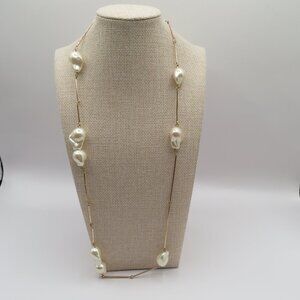 Faux Pearl Station Gold Tone Necklace